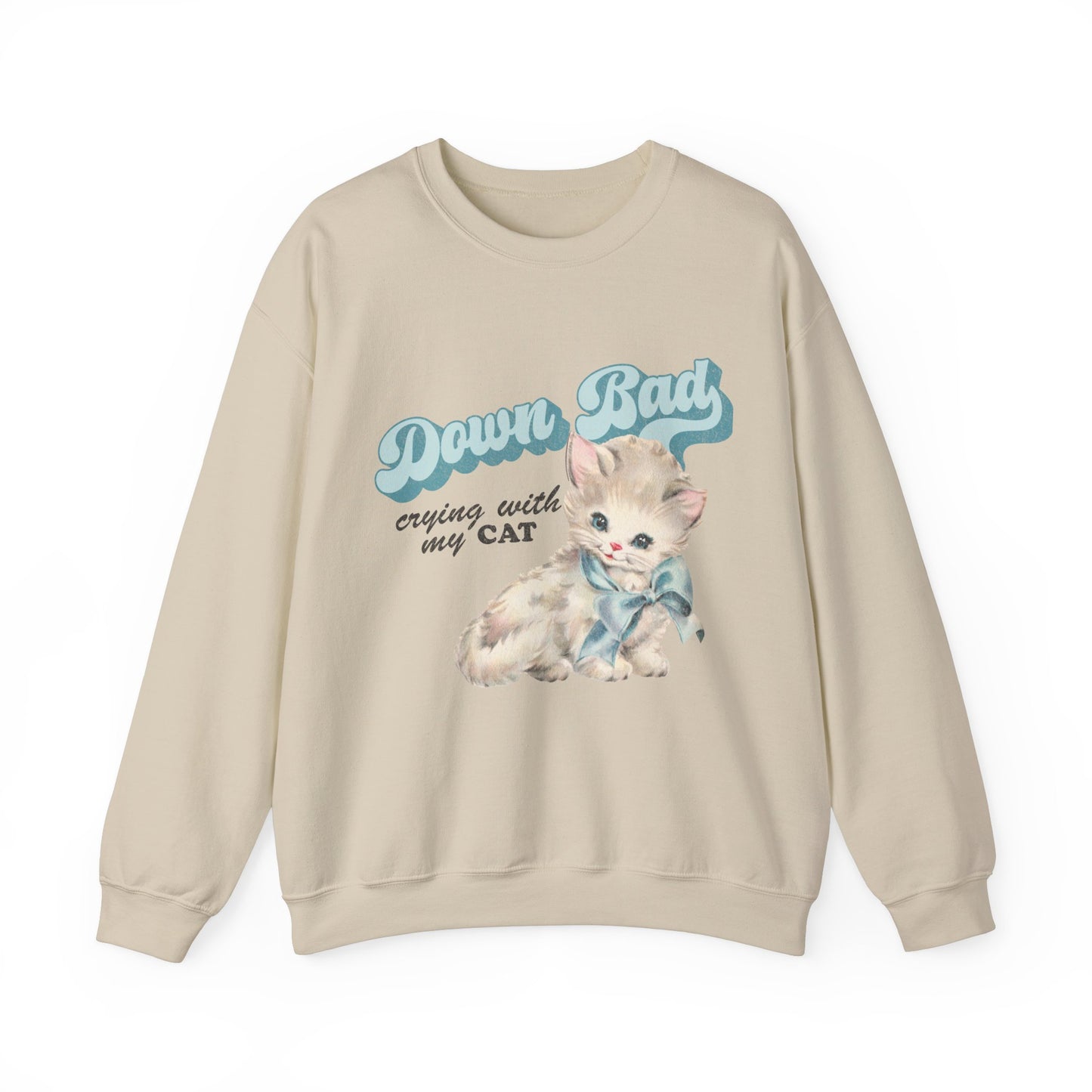 Down Bad Crying With My Cat Gildan Crewneck, Funny Swiftie Shirt, TTPD Album, Tortured Poets Shirt, Gift For Swiftie, Poets Department