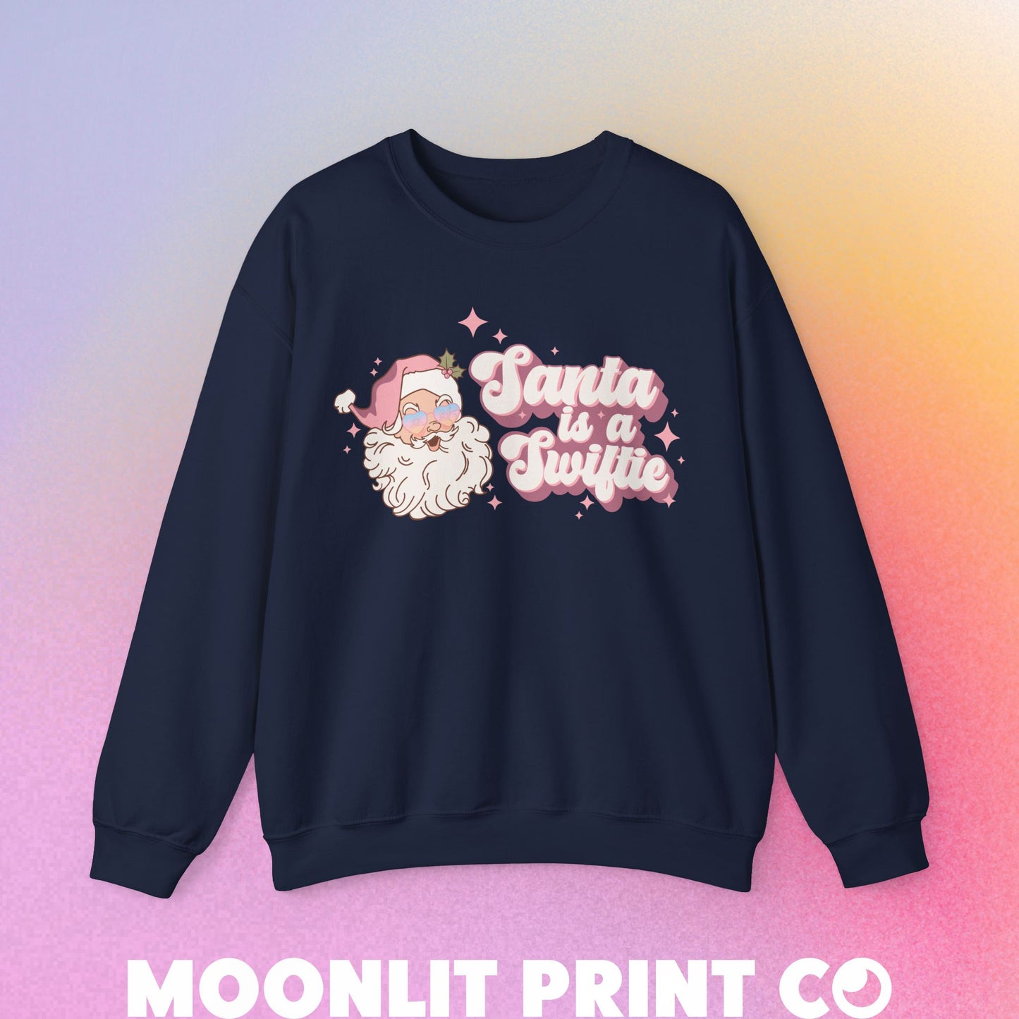 Santa Is A Swift Gildan Crewneck Sweatshirt, Gift For Her, Fangirl Holitay Christmas Shirt Swiftma Shirt Retro Santa Shirt, Ugly Sweater