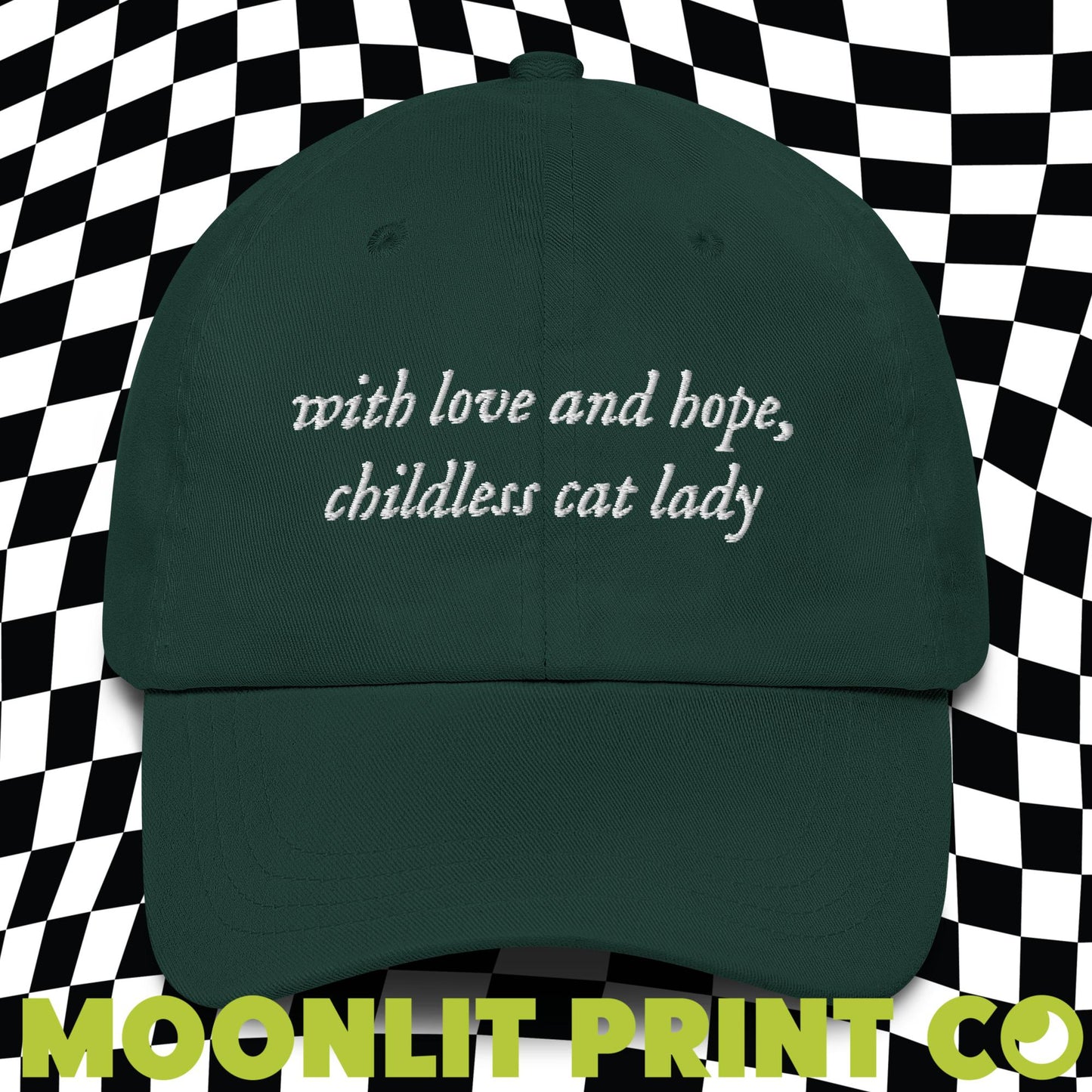 With Love And Hope Childless Cat Lady Solid Color Dad Hat, Kamala For President, Swifties For Harris, Gift For Her, Trendy Hat