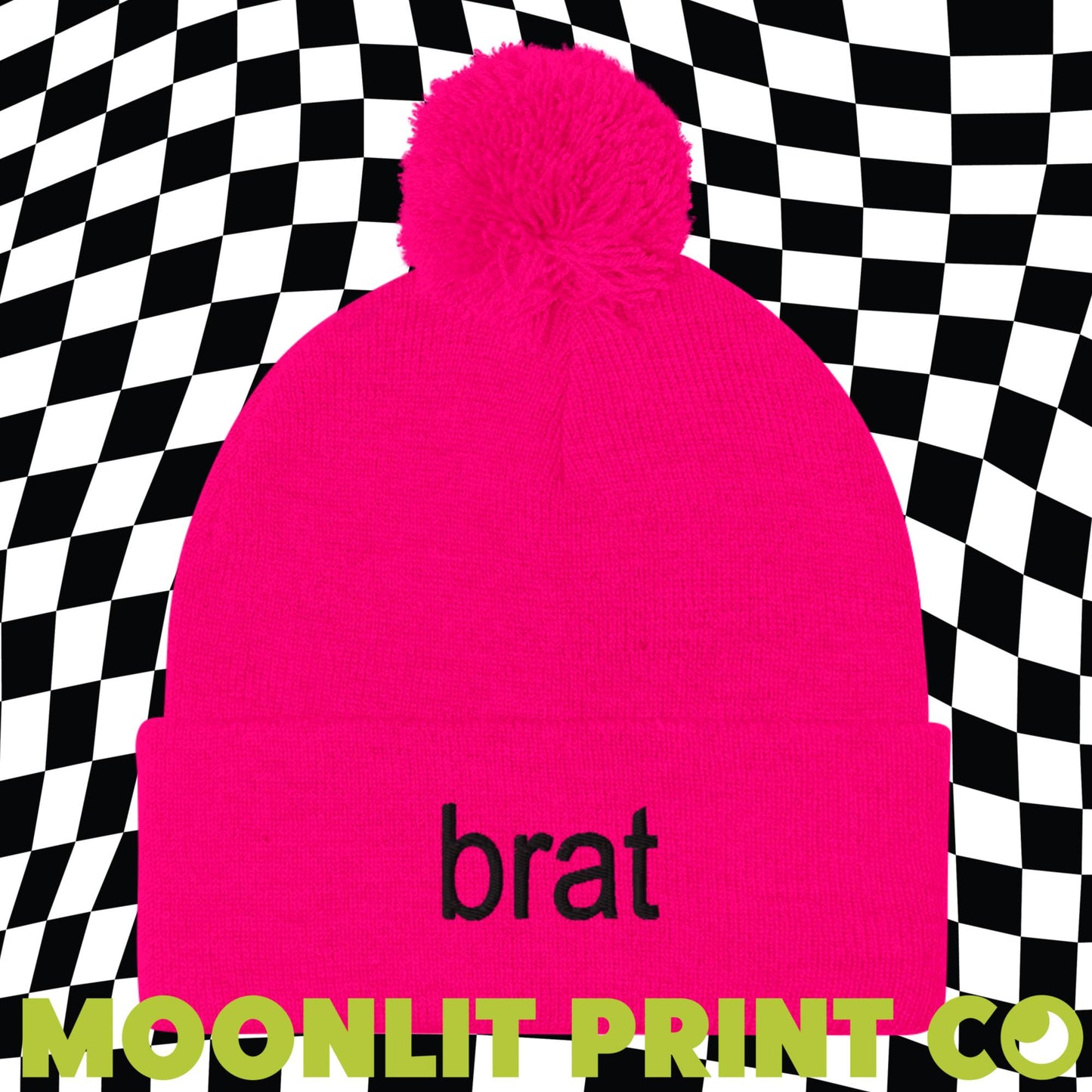 brat Pom-Pom Beanie, Trendy Fall Hat, Winter Hat, Gift For Her, Brat Summer, In My Brat Era