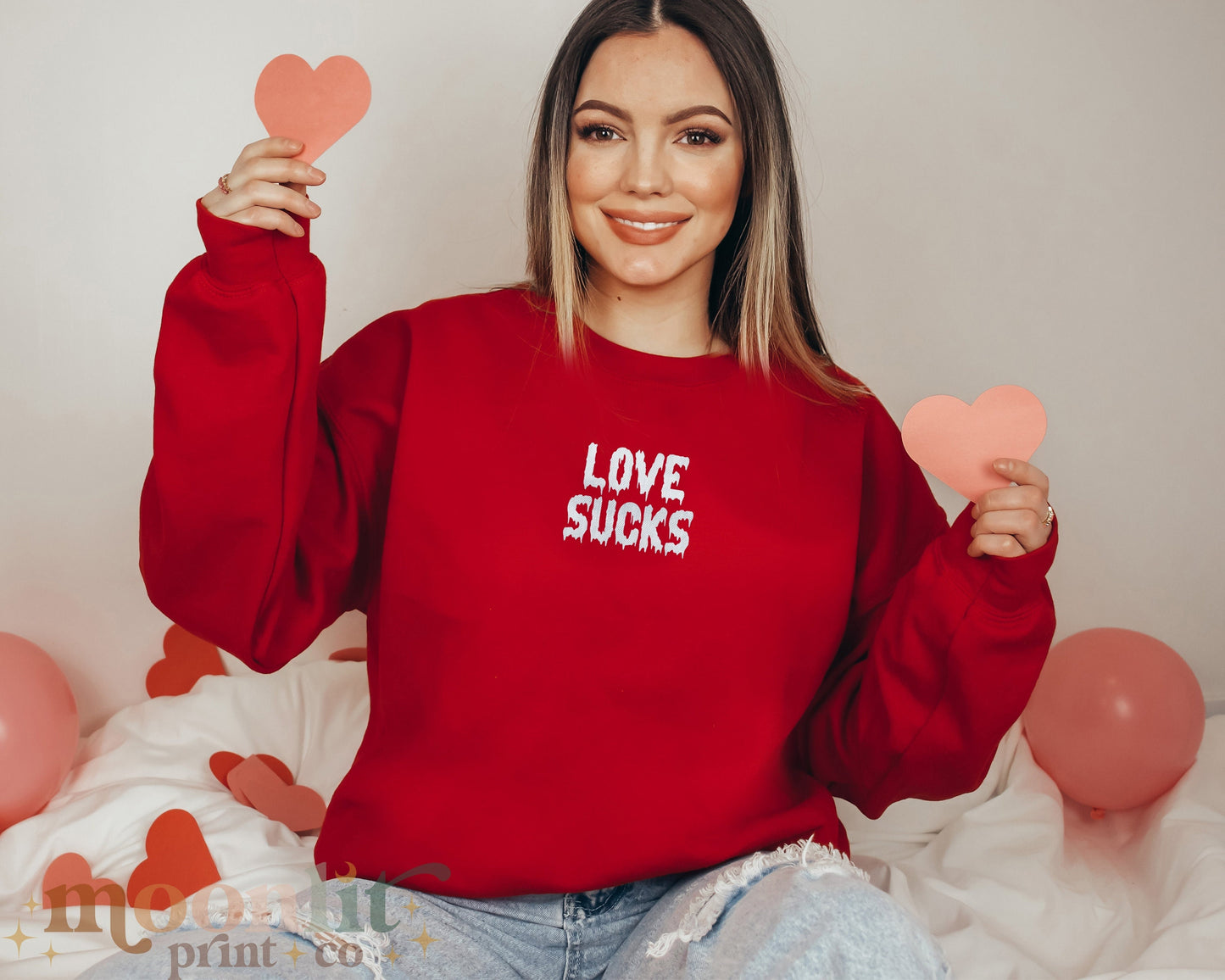 Love Sucks Embroidered Gildan Crewneck Valentine's Day Sweatshirt Anti-Valentine Galentine's Day Gift