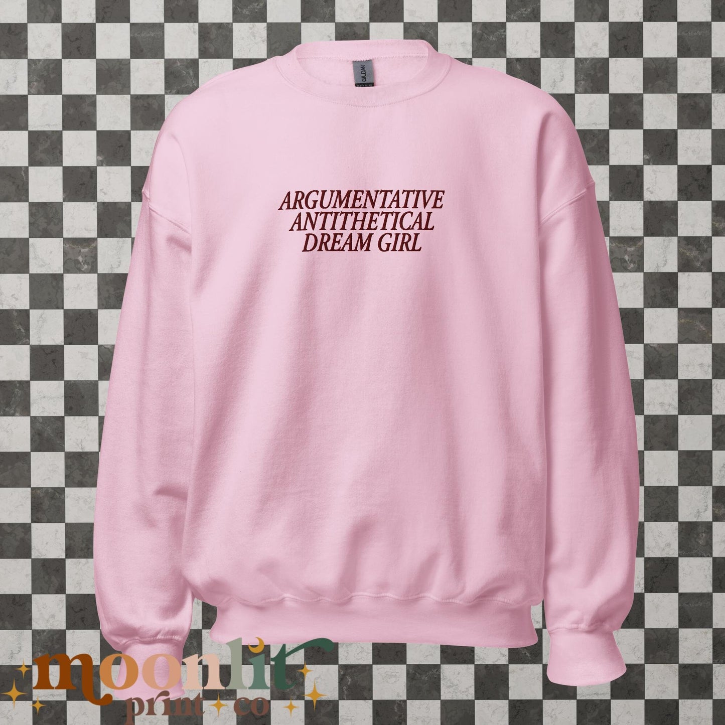 Argumentative Antithetical Dream Girl Embroidered Crewneck