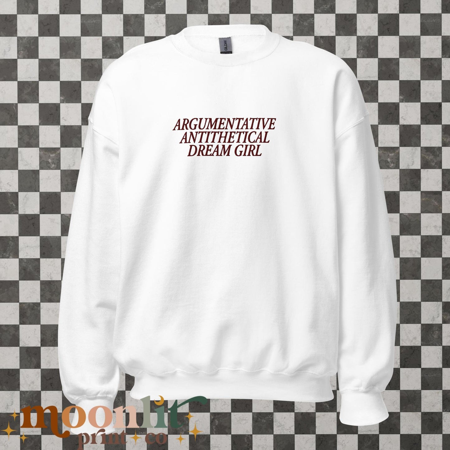 Argumentative Antithetical Dream Girl Embroidered Crewneck