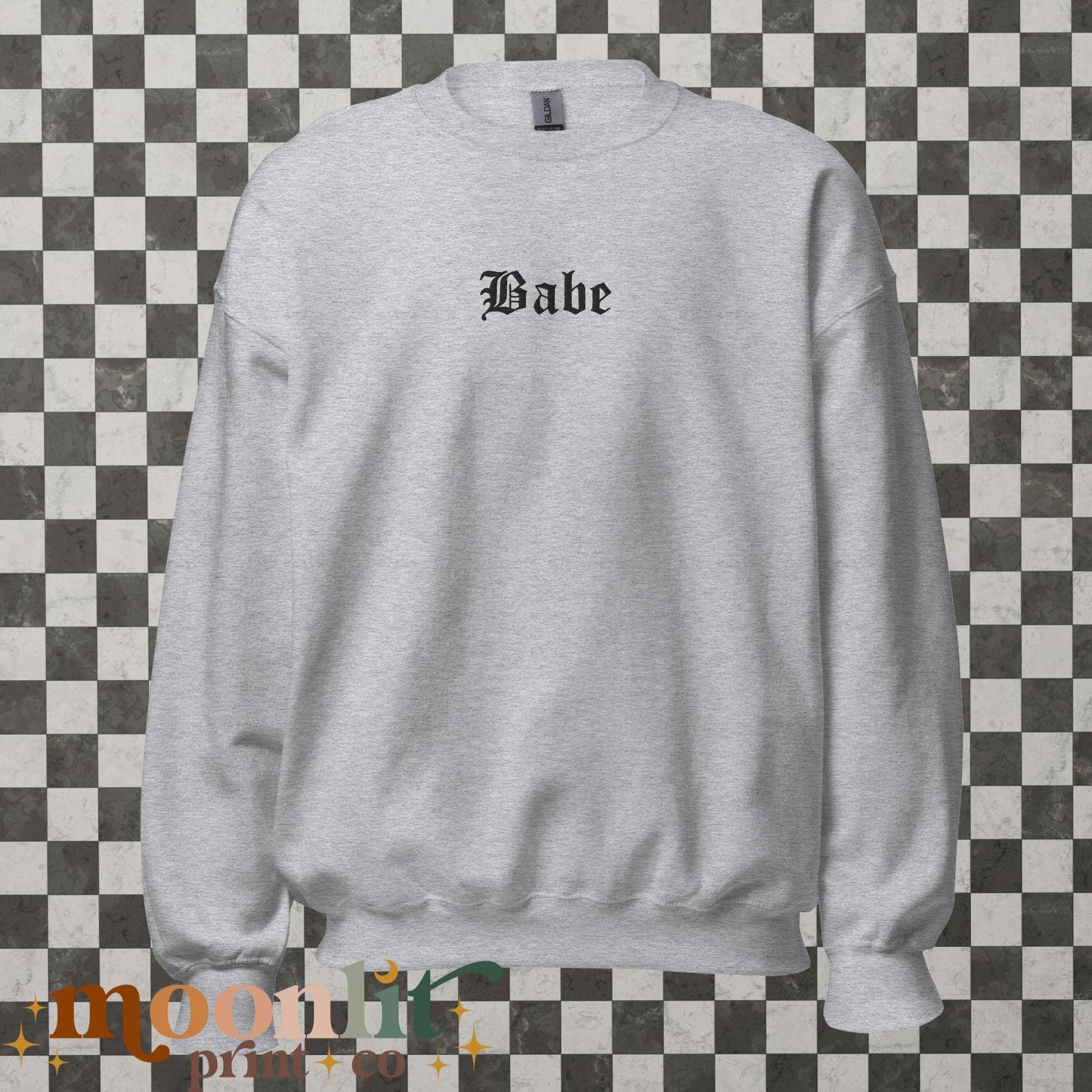 Babe EMBROIDERED Gildan Crewneck Western Gothic Trendy Crewneck Gift For Her Babe Sweatshirt Preppy Goth Sweatshirt Gothic Babe
