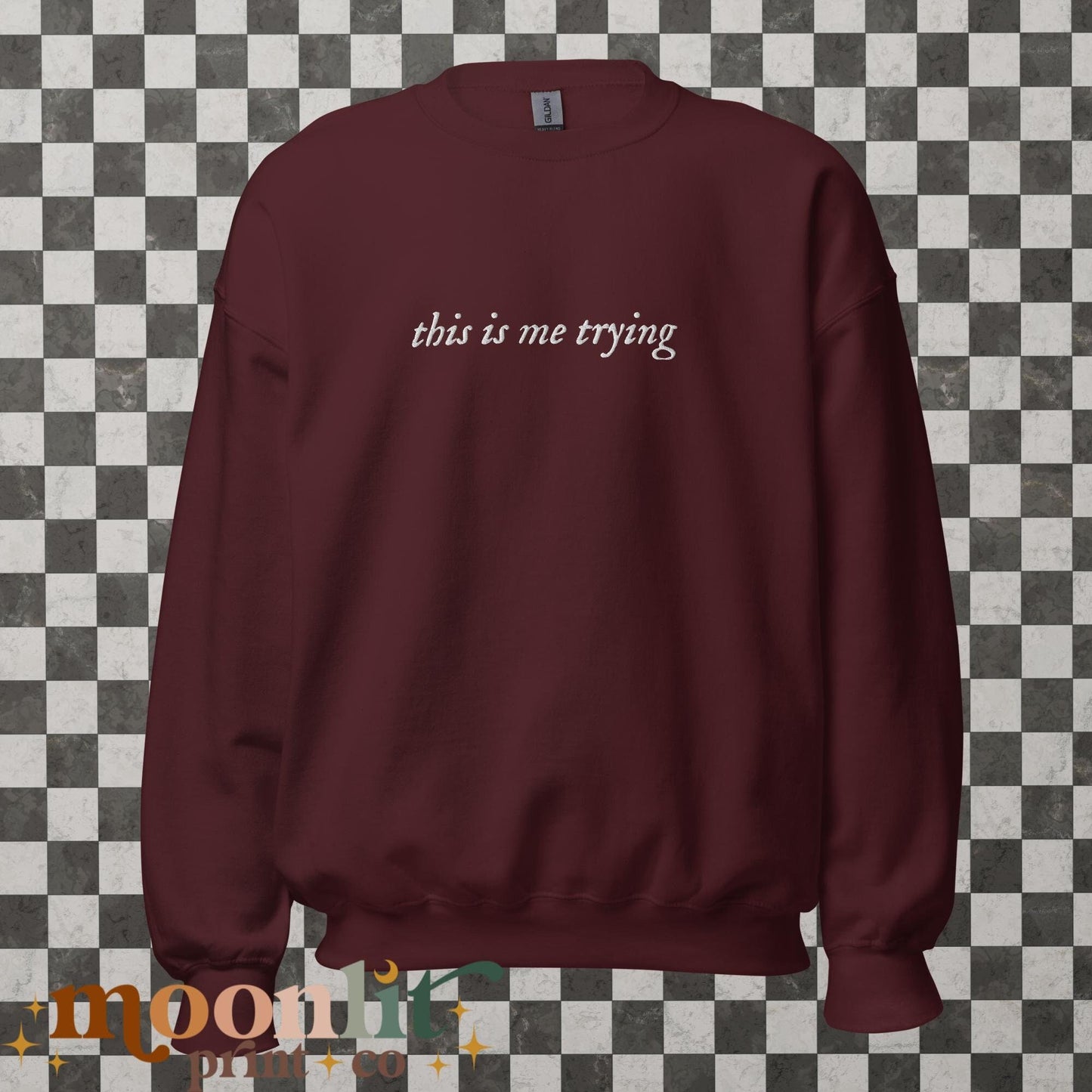This Is Me Trying Embroidered Folklore Gildan Crewneck Tswift Gift For Swiftie Trendy Sweatshirt Fangirl Merch
