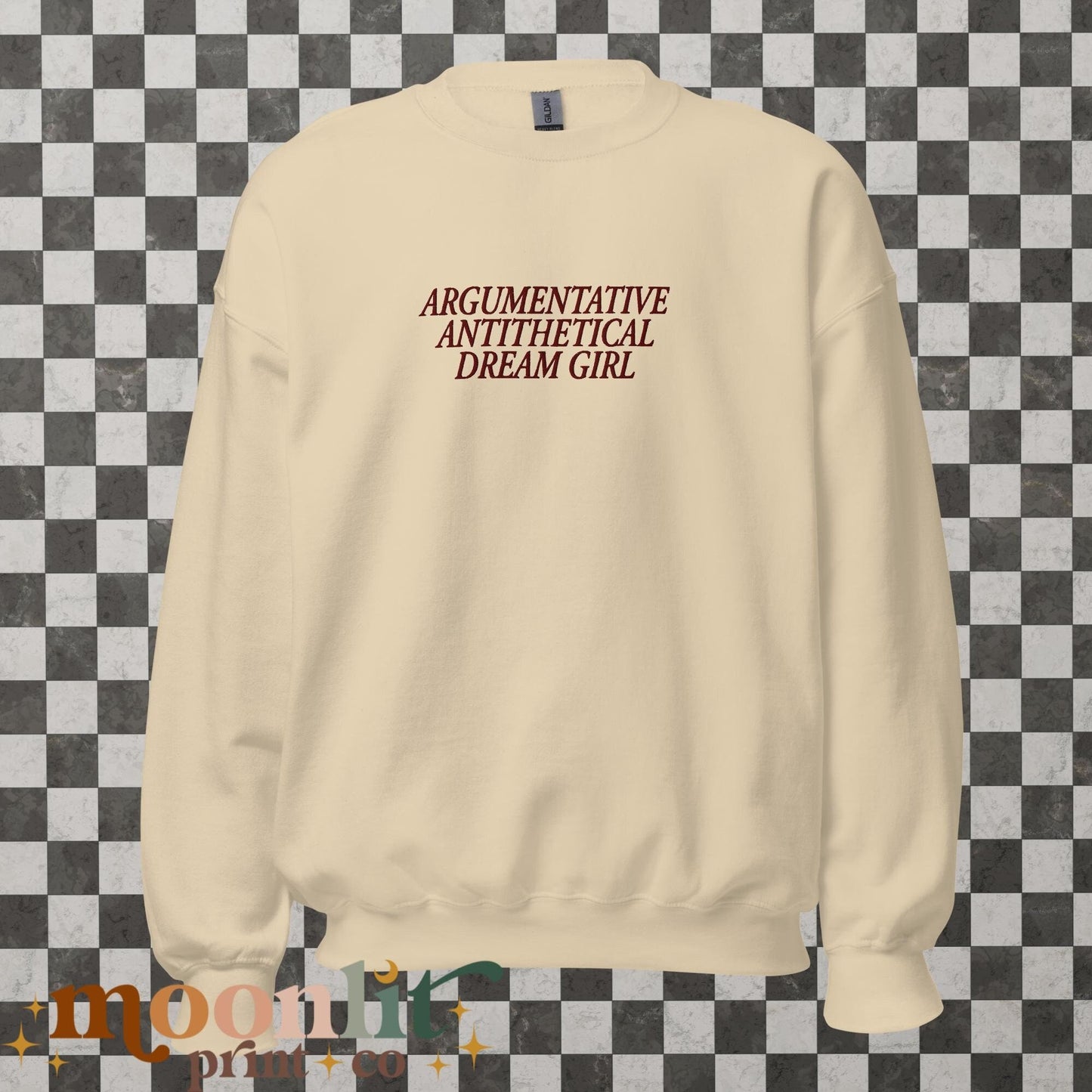 Argumentative Antithetical Dream Girl Embroidered Crewneck