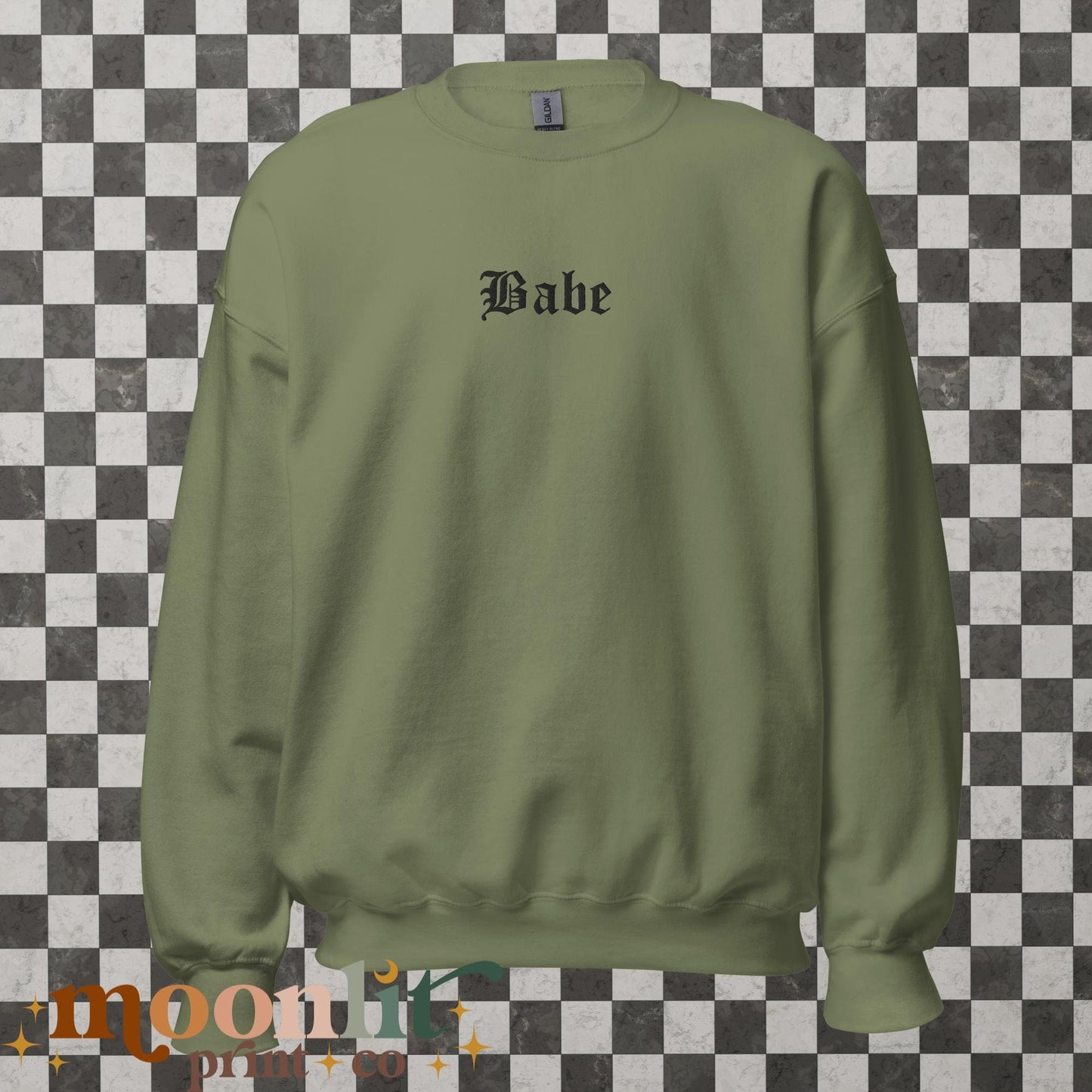 Babe EMBROIDERED Gildan Crewneck Western Gothic Trendy Crewneck Gift For Her Babe Sweatshirt Preppy Goth Sweatshirt Gothic Babe