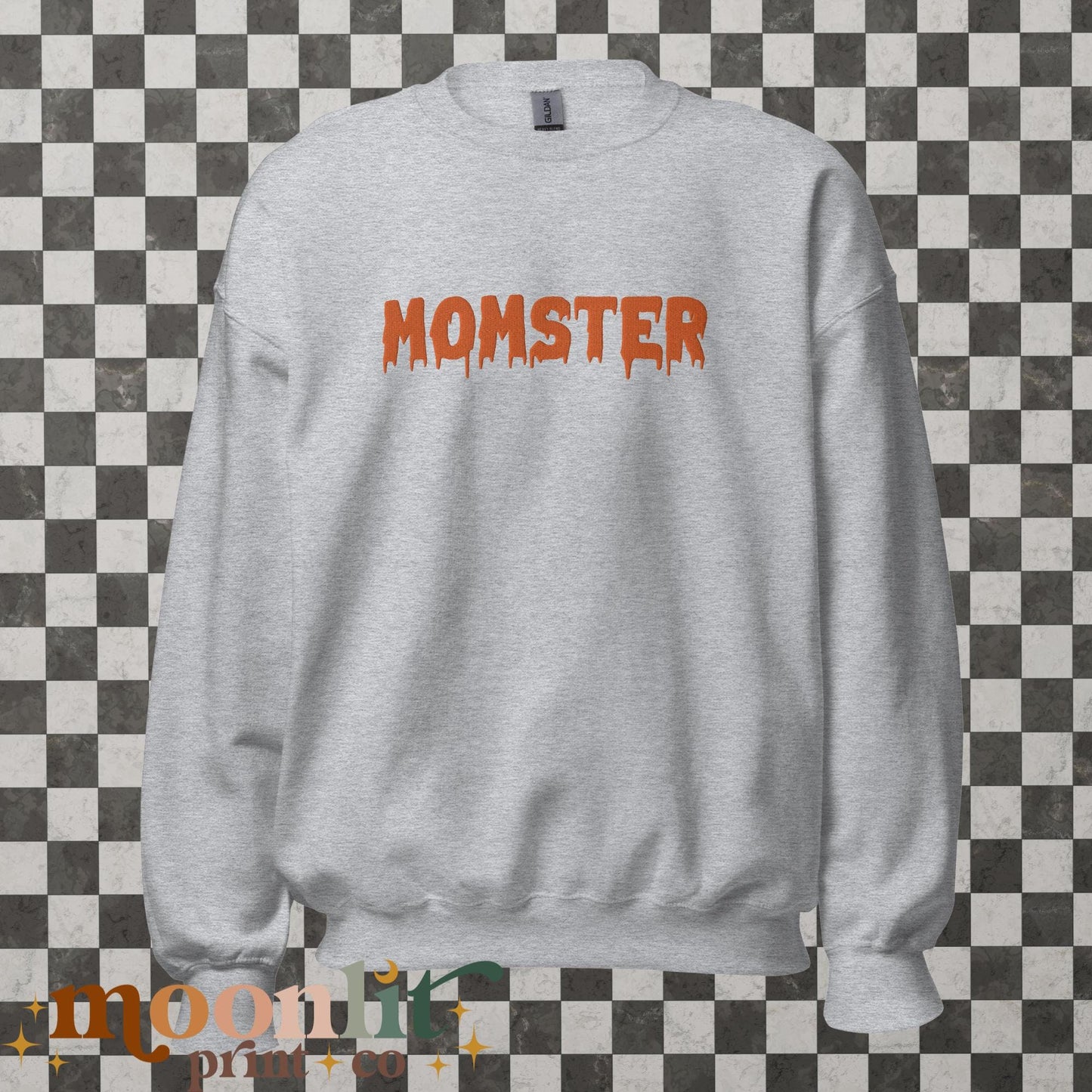 Momster Sweatshirt EMBROIDERED Gildan Crewneck Momster shirt, Halloween Mom Shirt Women's Halloween Sweater Funny Mom Halloween Shirt