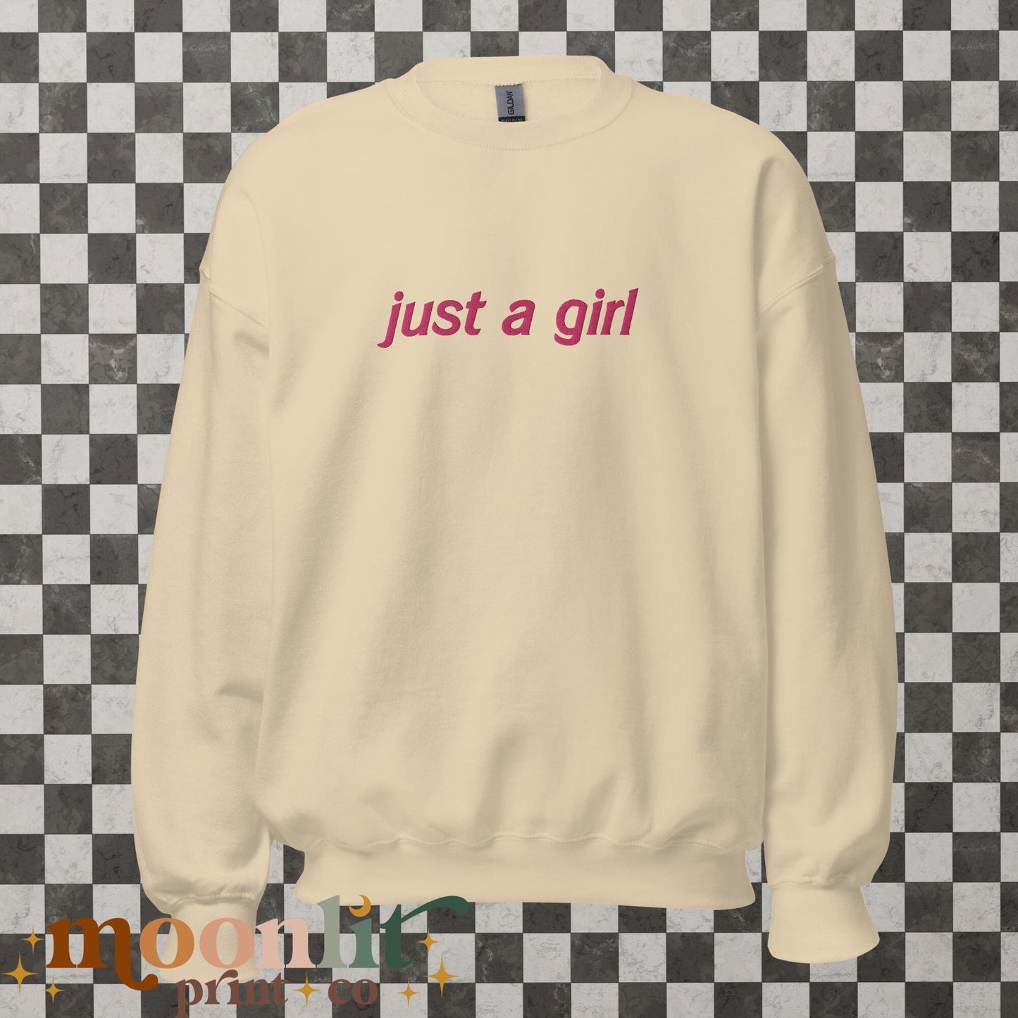 Just A Girl EMBROIDERED Gildan Crewneck Literally Just A Girl Funny Women's Sweatshirt Y2K Sweatshirt Meme Shirt Aesthetic Sweatshirt