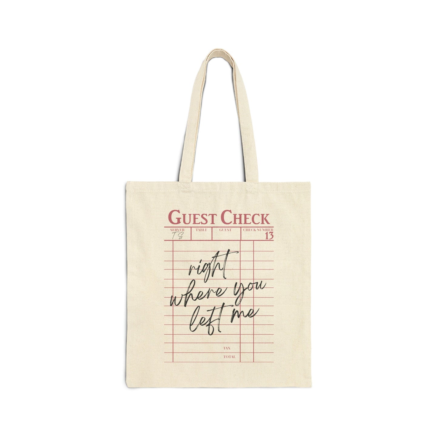 Right Where You Left Me Guest Check Cotton Tote Bag, Tswift Fan, Gift For Swiftie, Swiftmas Gift, Gift For Girlfriend, Favorite Swiftie Eras