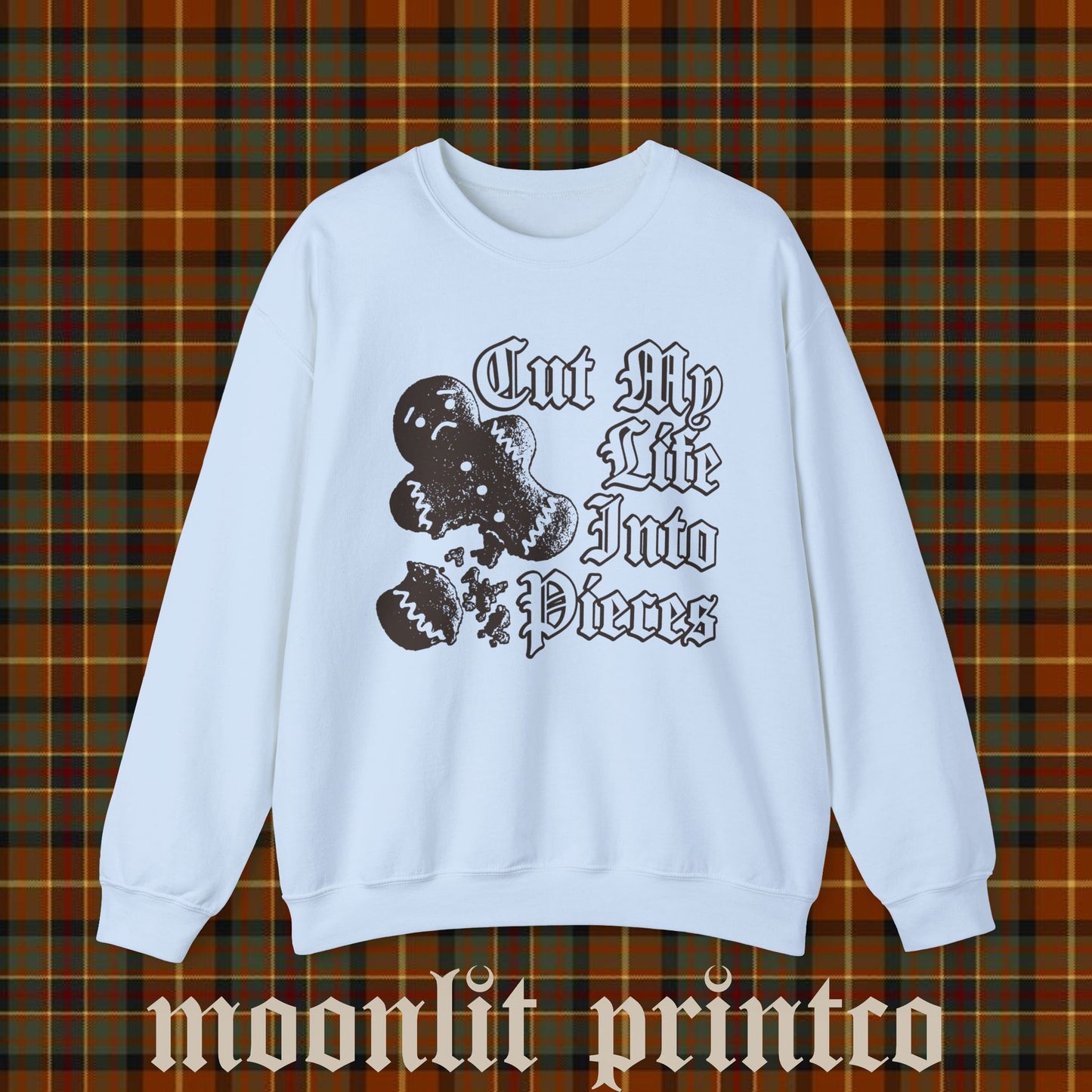 cut my life in to pieces gingerbread man gildan crewneck, funny holiday sweater, christmas crewneck, ugly sweater, emo not a phase gift, y2k