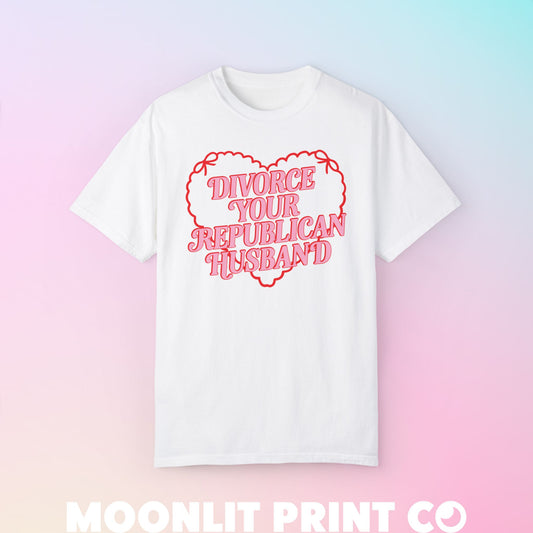divorce your republican husband coquette comfort colors tee, democrat tee, presidential election, funny democrat, fuck the patriarchy shirt
