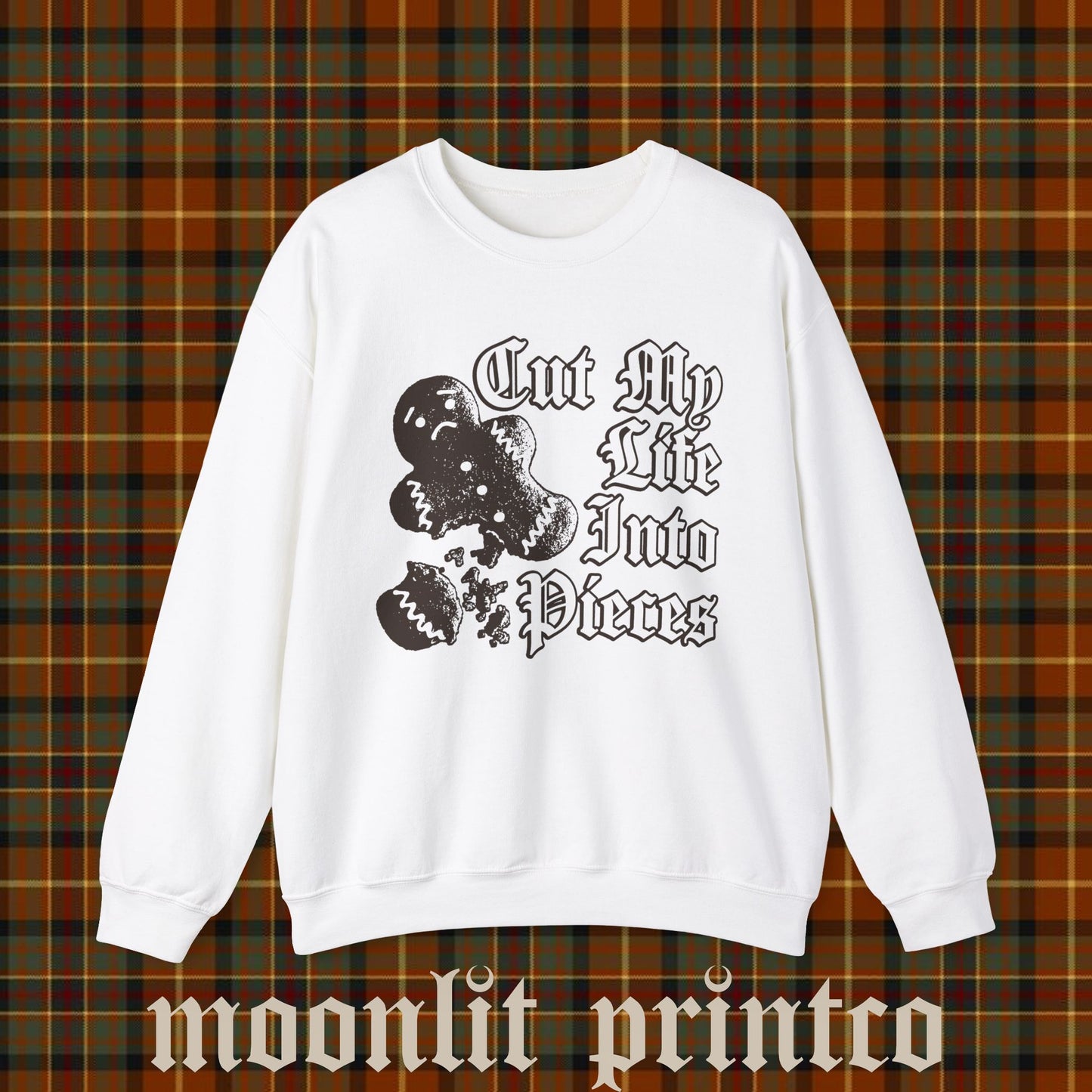 cut my life in to pieces gingerbread man gildan crewneck, funny holiday sweater, christmas crewneck, ugly sweater, emo not a phase gift, y2k