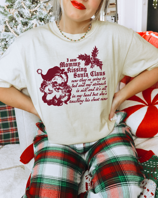 i saw mommy kissing santa claus comfort colors tee, funny christmas shirt, christmas mr brightside shirt, retro santa christmas shirt gift