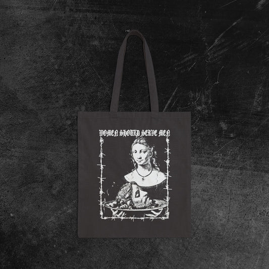 Women Should Serve Men Cotton Tote Bag, Metal Tote, Gothic Feminism Bag, Anti Your Body My Choice, Gift For Her, Feminist Gift, Emo y2k