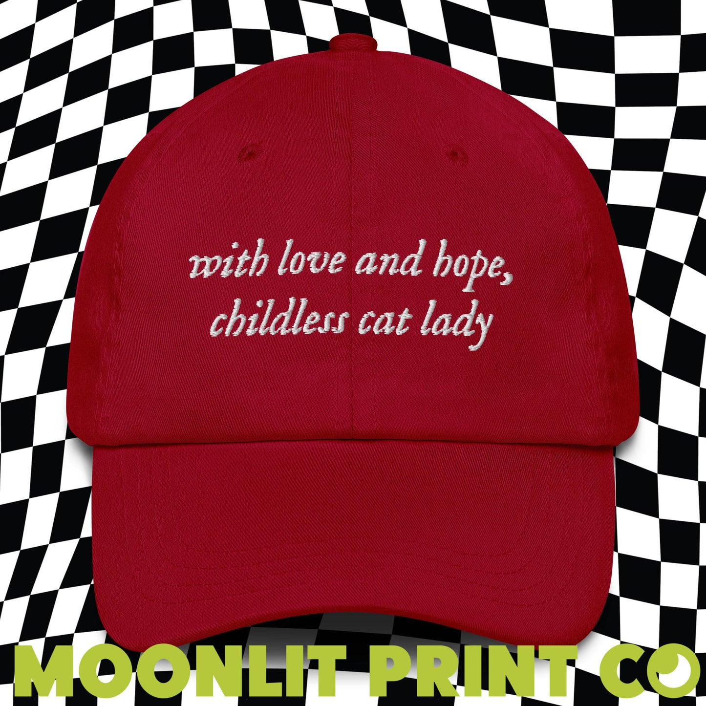 With Love And Hope Childless Cat Lady Solid Color Dad Hat, Kamala For President,  Swifties For Harris, Gift For Her, Trendy Hat