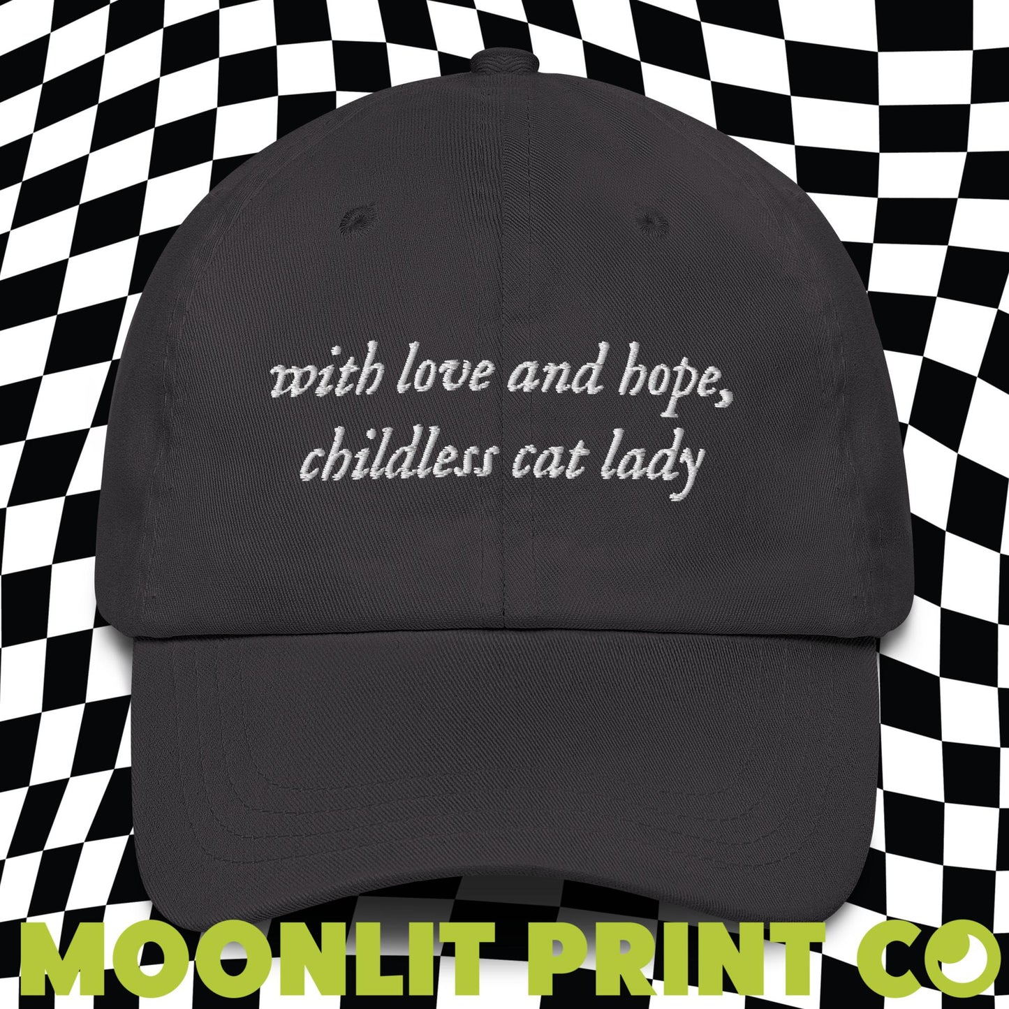 With Love And Hope Childless Cat Lady Solid Color Dad Hat, Kamala For President,  Swifties For Harris, Gift For Her, Trendy Hat