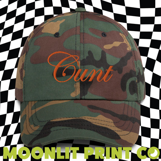 C*NT Dad Hat, Embroidered Camoflauge Hat, Y2K Aesthetic, C Word Hat, Serving C*NT, Chappell, Cunty Hat, Cunting Season, Offensive Hat