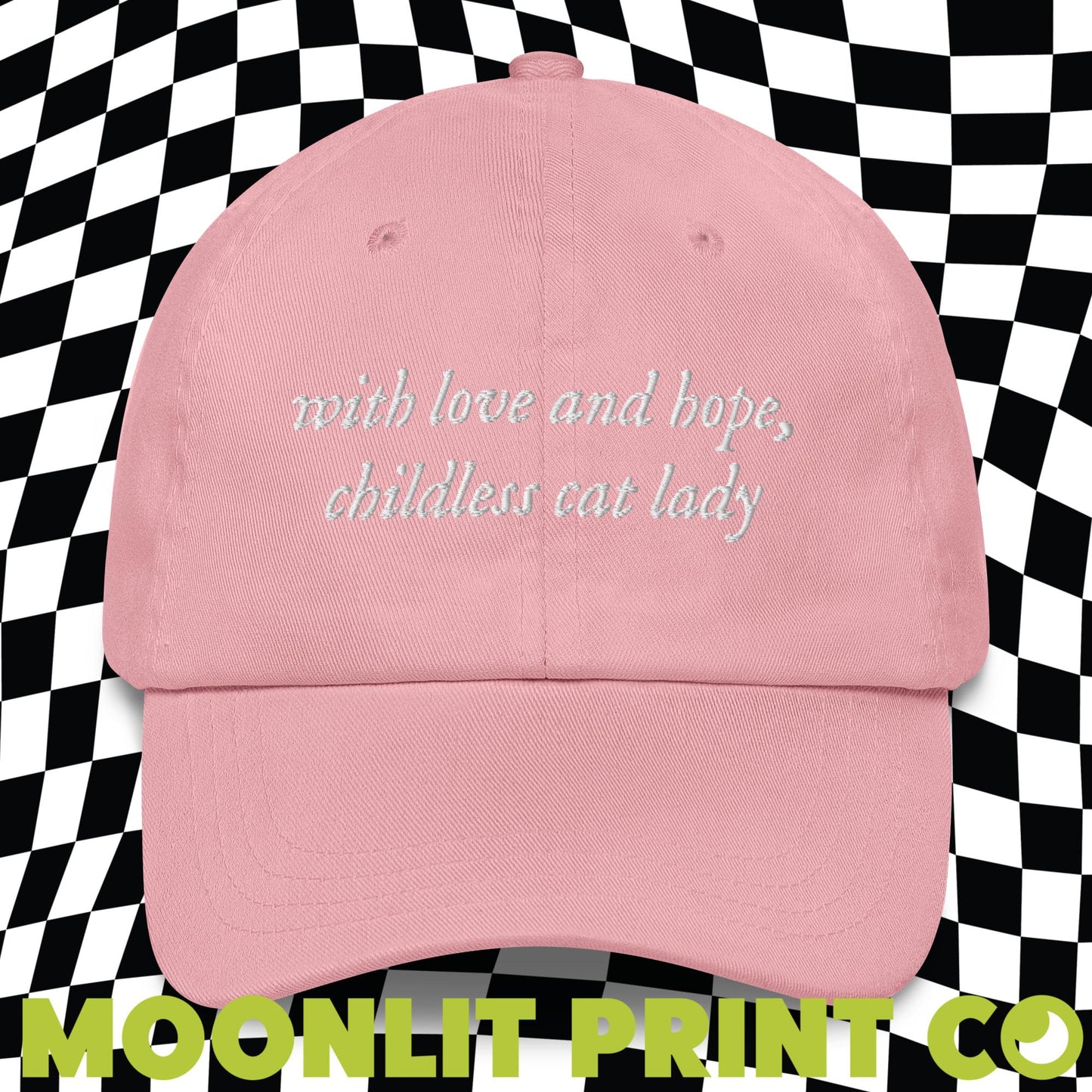 With Love And Hope Childless Cat Lady Solid Color Dad Hat, Kamala For President,  Swifties For Harris, Gift For Her, Trendy Hat