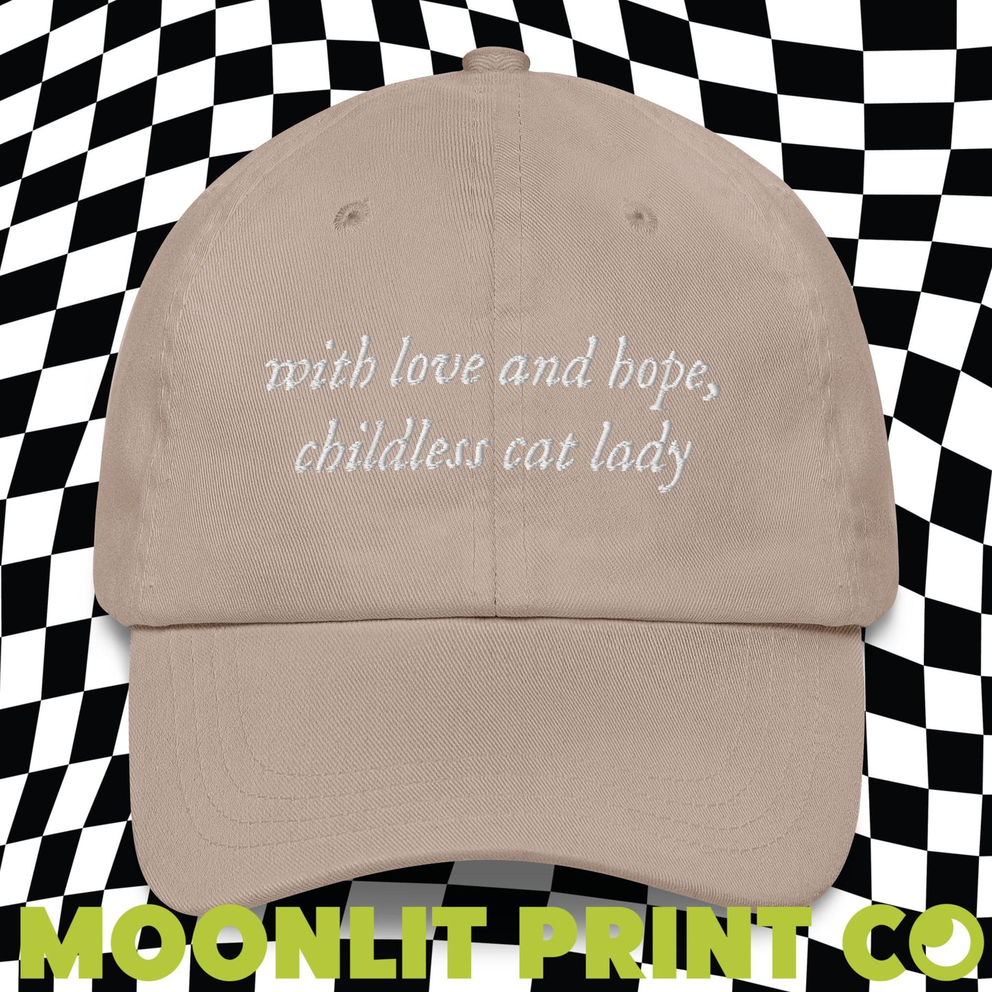 With Love And Hope Childless Cat Lady Solid Color Dad Hat, Kamala For President,  Swifties For Harris, Gift For Her, Trendy Hat