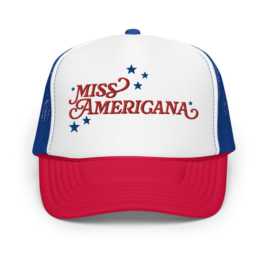 Miss Americana Foam Trucker Hat 3D Print, Swiftie Fangirl Merch, Tswift Gift For Her Fourth Of July, Lover Era Gift For Swiftie, 4th of July