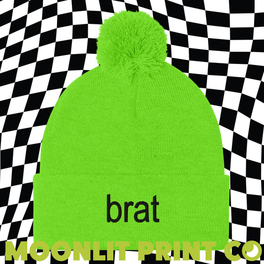 brat Pom-Pom Beanie, Trendy Fall Hat, Winter Hat, Gift For Her, Brat Summer, In My Brat Era