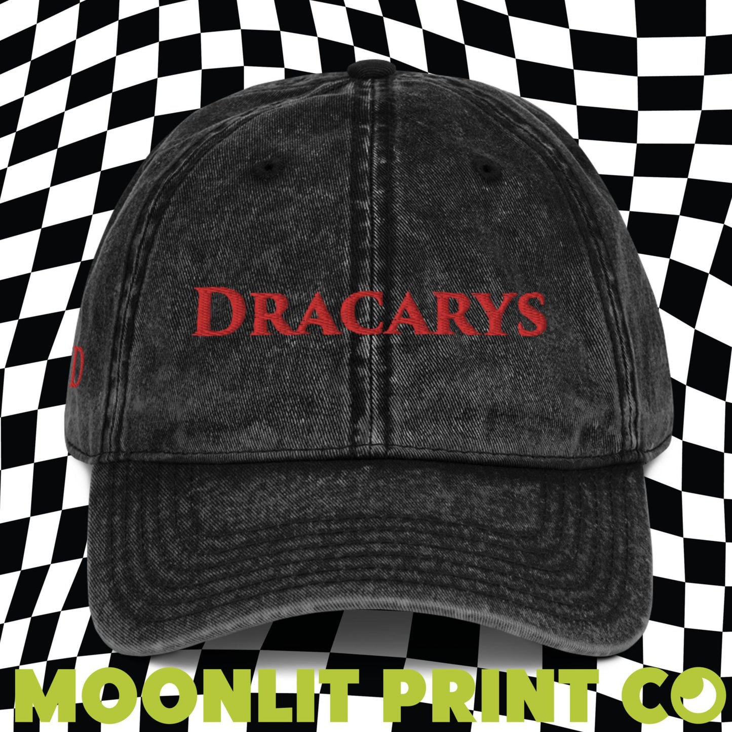 Dracarys HOTD Distressed Snow Washed Dad Hat - Front and Right Side Embroidery