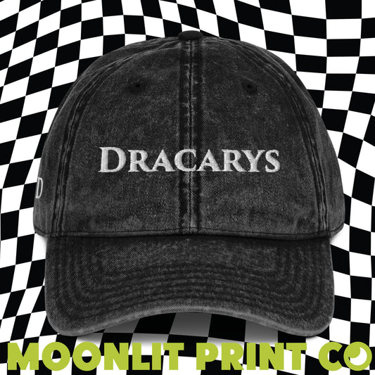 Dracarys HOTD Distressed Snow Washed Dad Hat - Front and Right Side Embroidery