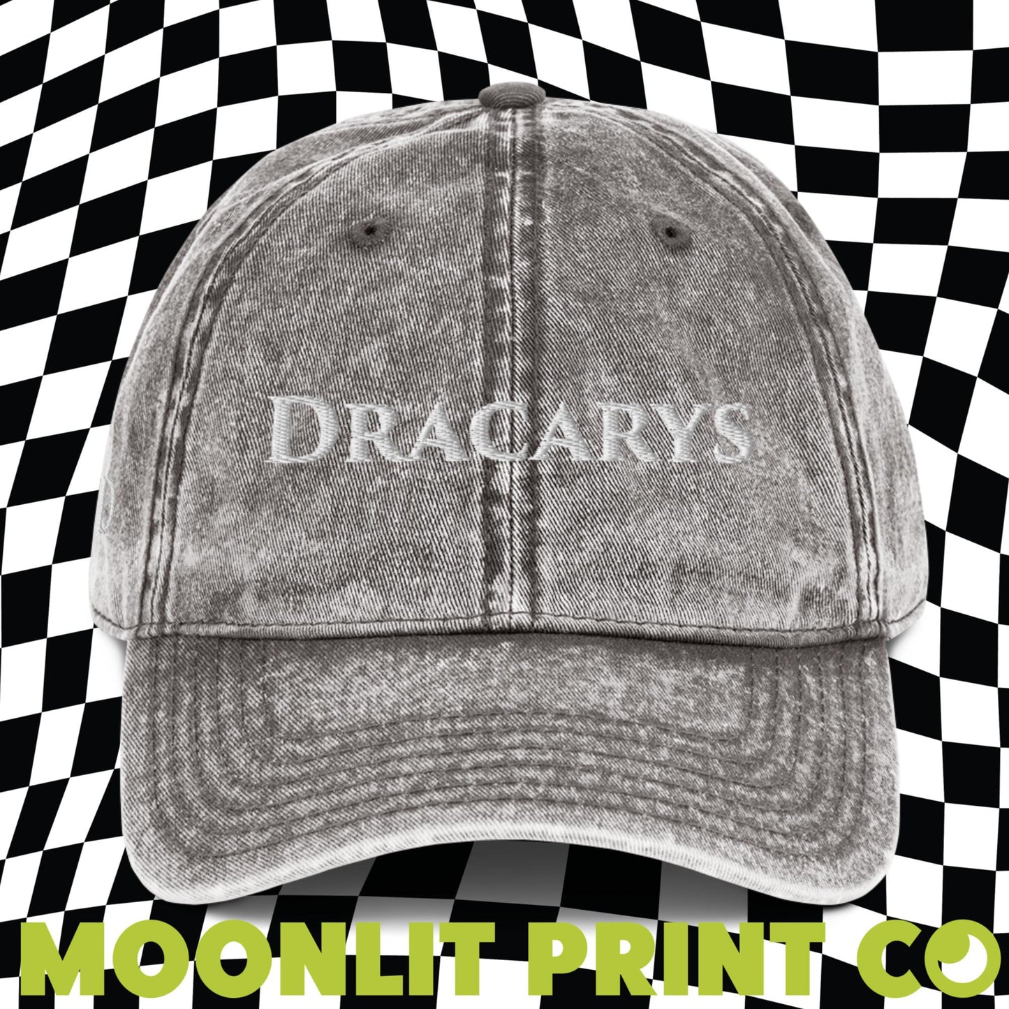 Dracarys HOTD Distressed Snow Washed Dad Hat - Front and Right Side Embroidery