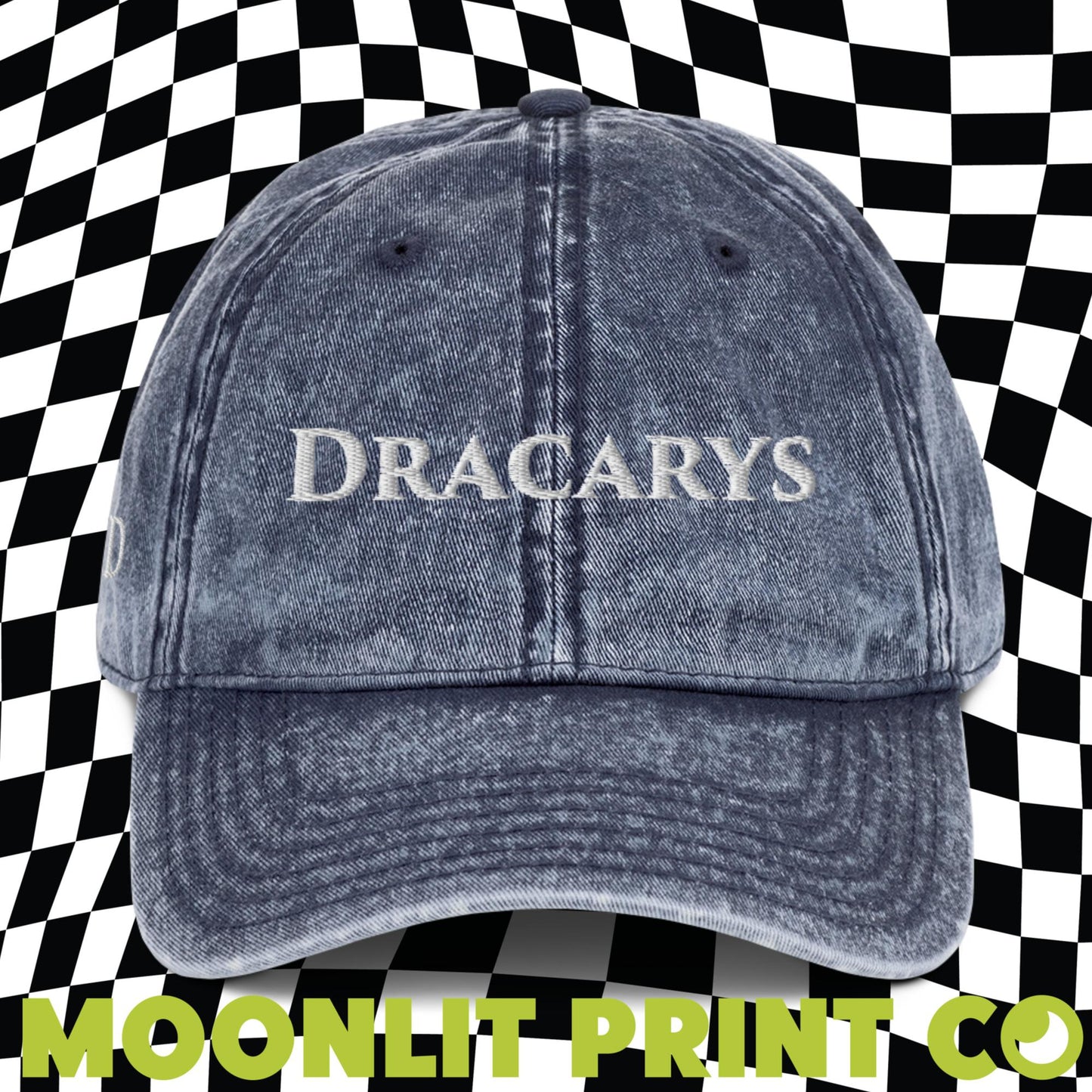 Dracarys HOTD Distressed Snow Washed Dad Hat - Front and Right Side Embroidery