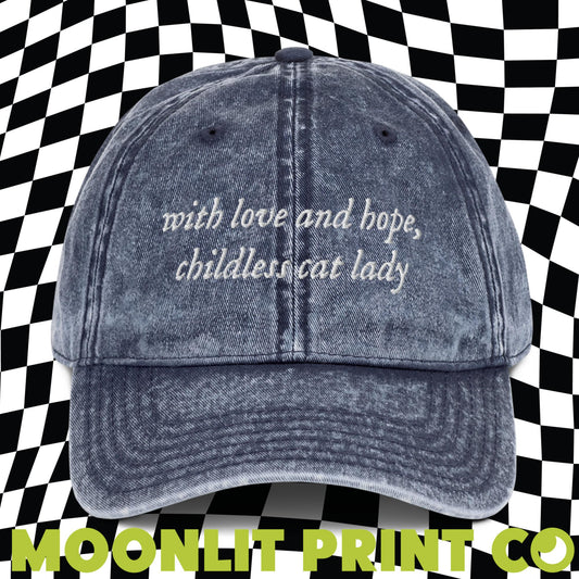 With Love And Hope Childless Cat Lady Vintage Style Dad Hat, Kamala For President,  Swifties For Harris, Gift For Her, Trendy Hat