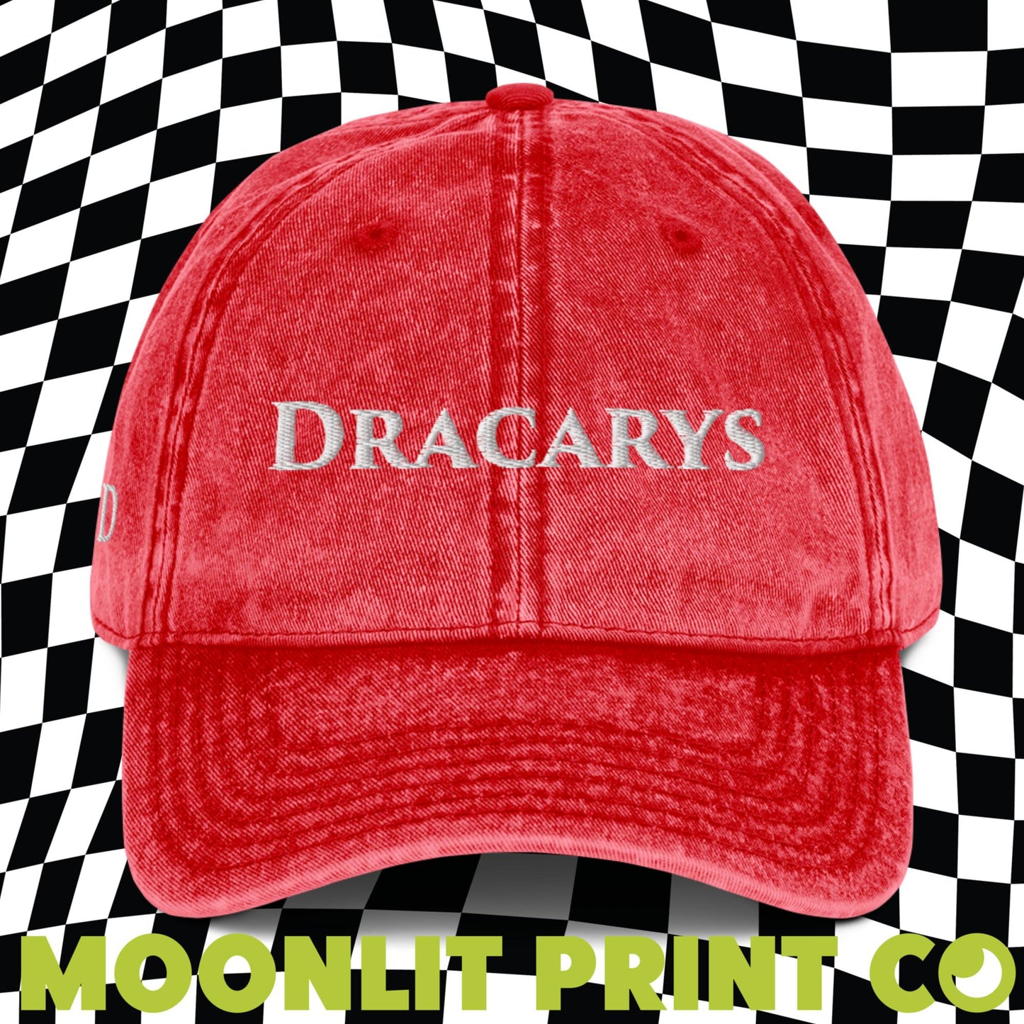 Dracarys HOTD Distressed Snow Washed Dad Hat - Front and Right Side Embroidery