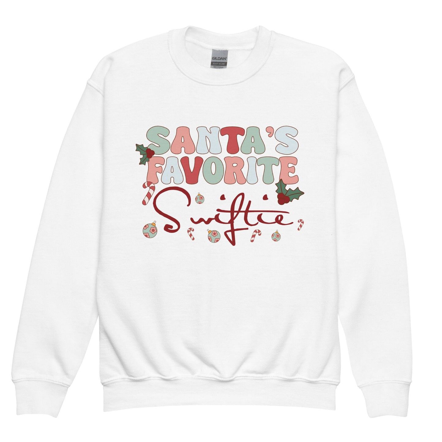 Santa&#39;s Favorite Swiftie Merry Swiftmas Friendship Bracelet Tswift Youth Gildan Crewneck  Gift For Swiftie Funny Tee Merry Christmas