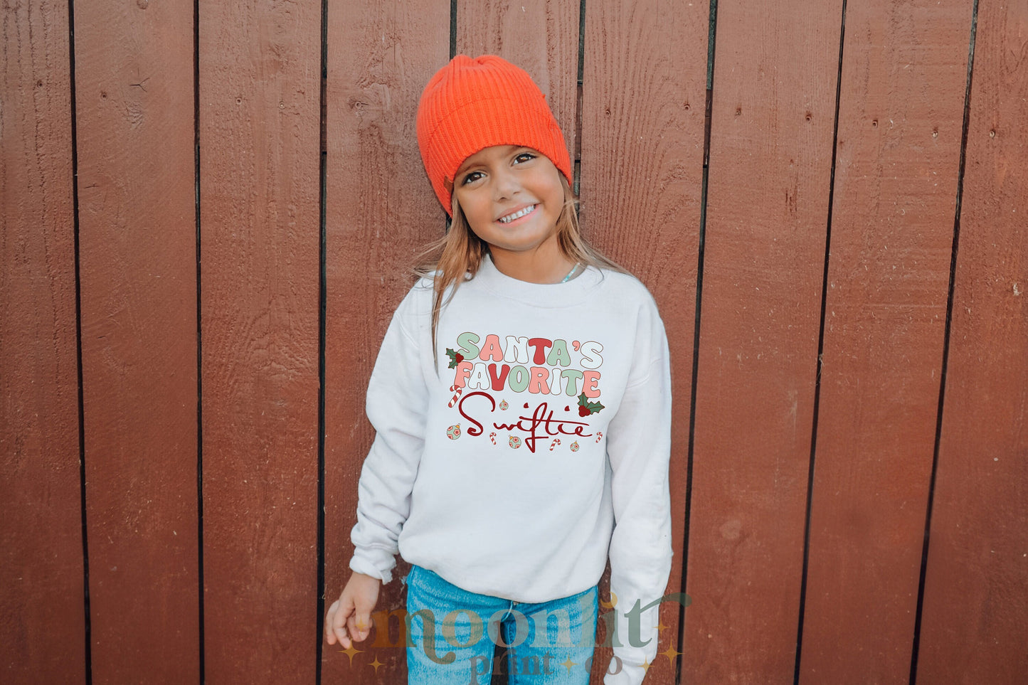 Santa's Favorite Swiftie Merry Swiftmas Friendship Bracelet Tswift Youth Gildan Crewneck  Gift For Swiftie Funny Tee Merry Christmas