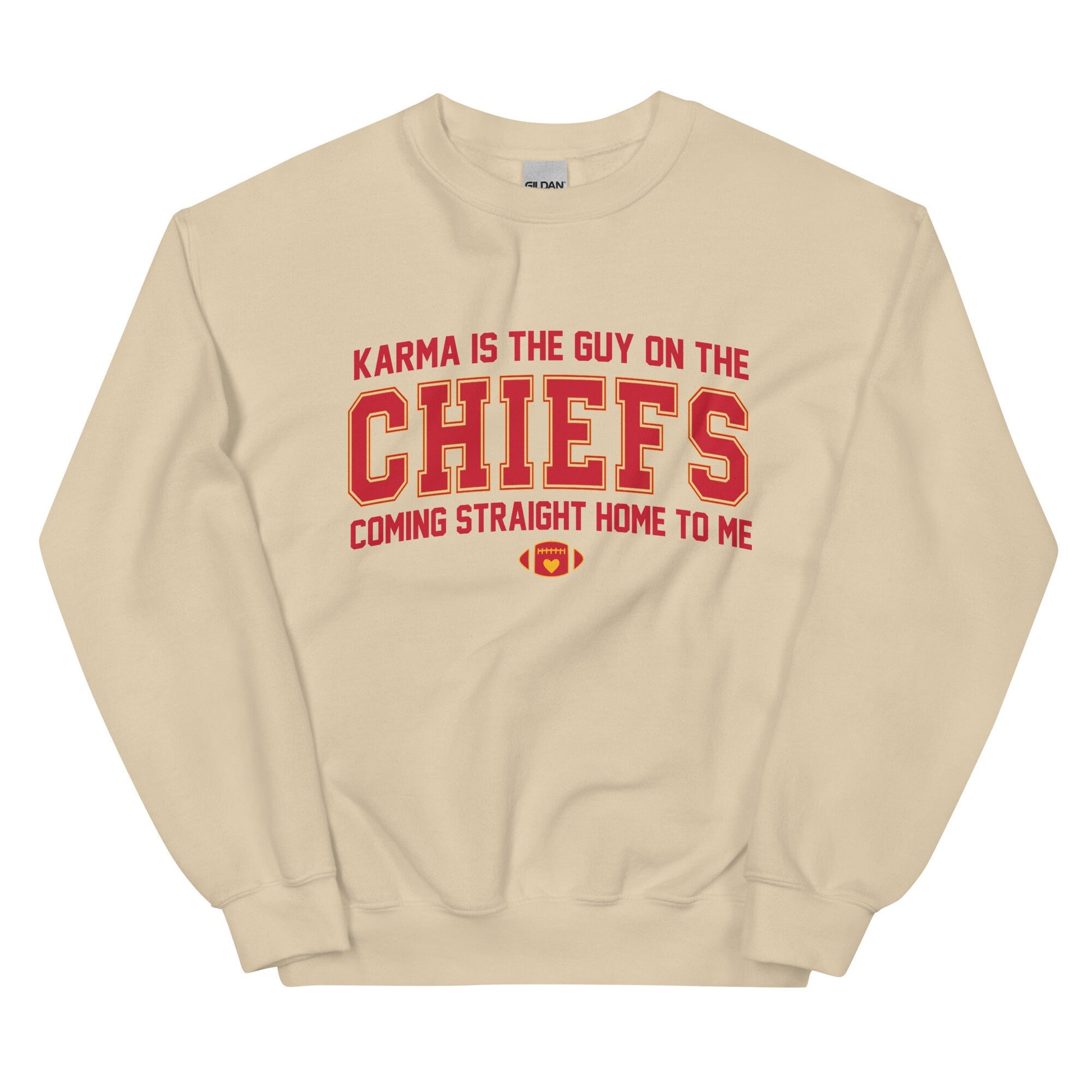 Karma Is The Guy On The Chiefs Gildan Crewneck Game Day Tee Football Tswift Swiftmas Merry Swiftmas Funny Tee Funny Tshirt