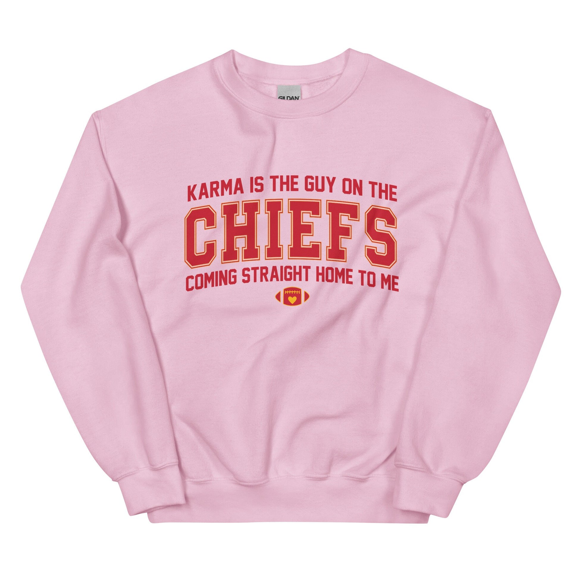 Karma Is The Guy On The Chiefs Gildan Crewneck Game Day Tee Football Tswift Swiftmas Merry Swiftmas Funny Tee Funny Tshirt