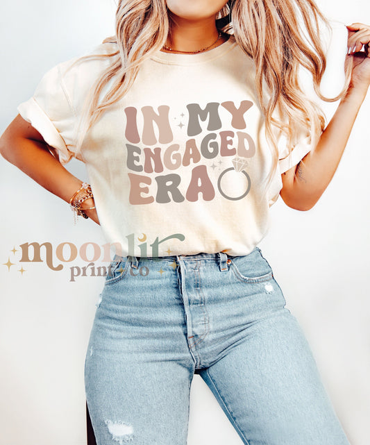 In My Engaged Era Boho Retro Nude Comfort Colors Custom Bride Shirt Engagement Gift Wedding Bridal Shower Bachelorette Future Mrs