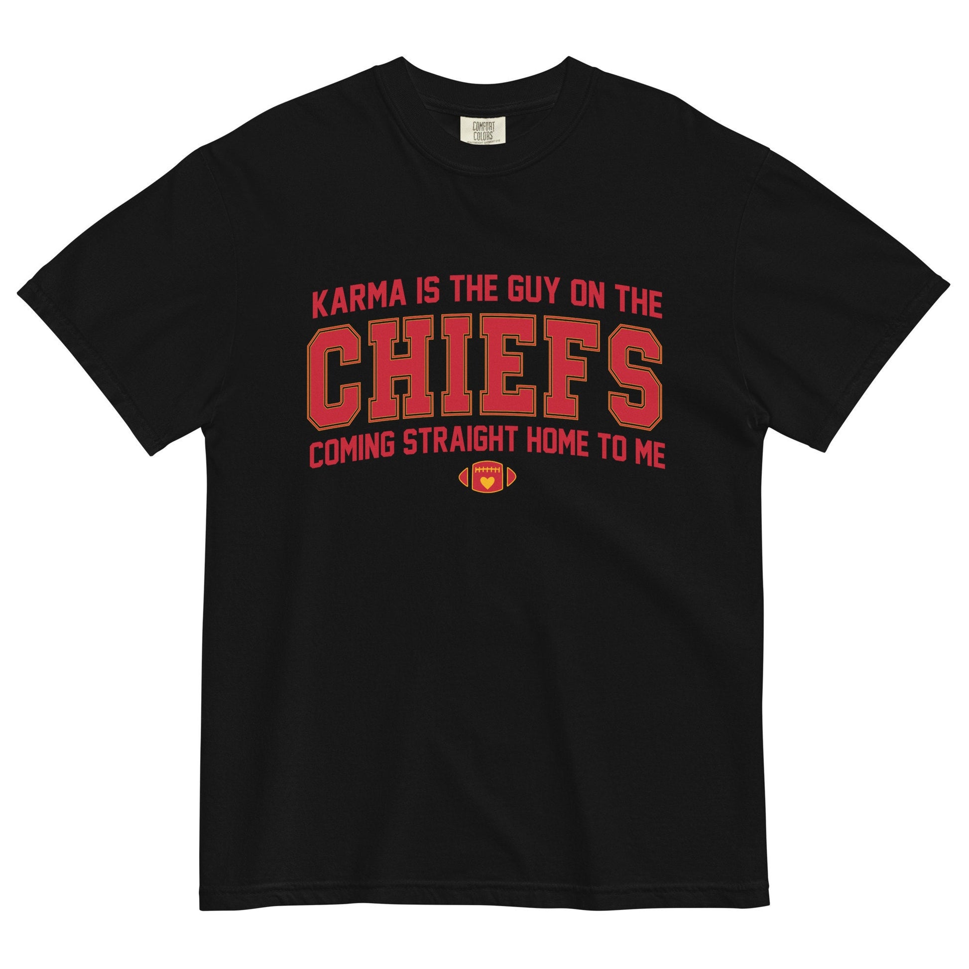 Karma Is The Guy On The Chiefs Comfort Colors Game Day Tee Football Tswift Swiftmas Merry Swiftmas Funny Tee Funny Tshirt