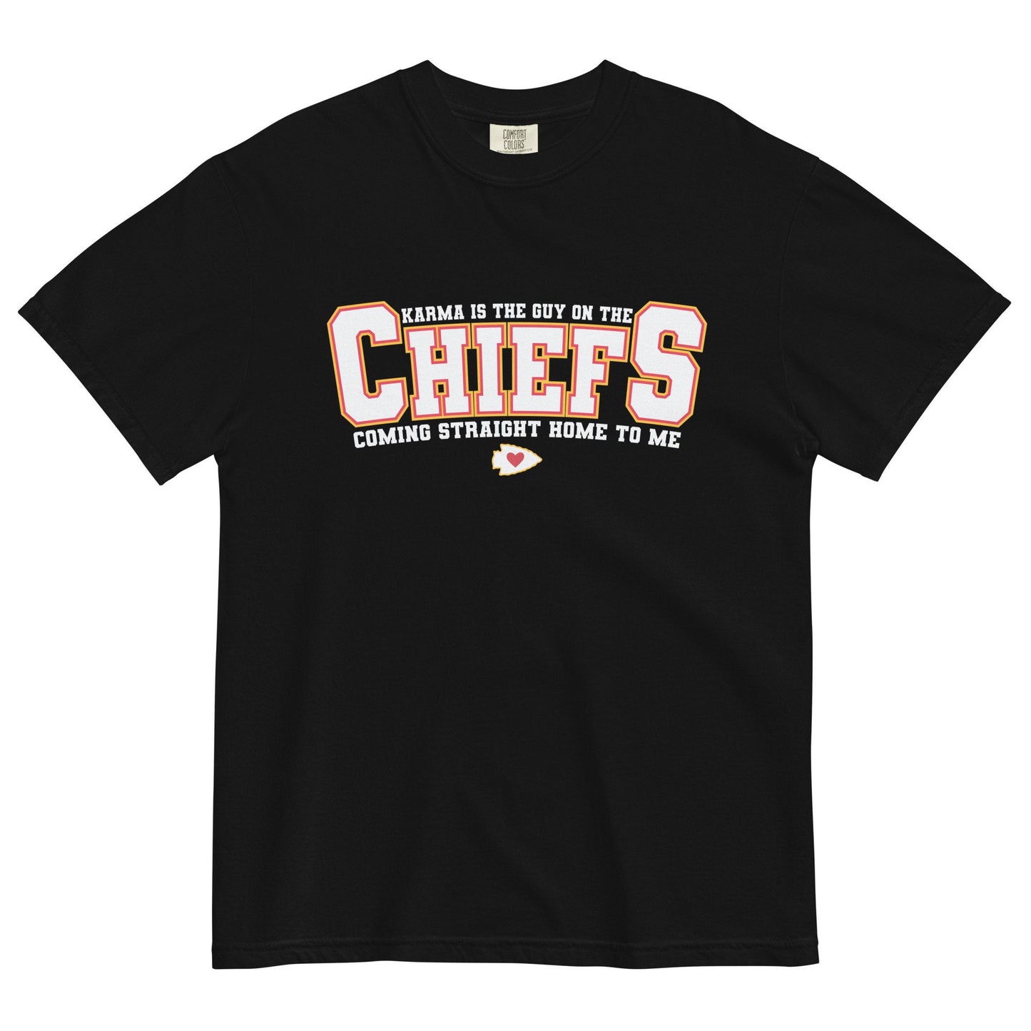 Karma Is The Guy On The Chiefs Comfort Colors Game Day Tee Football Tswift Swiftmas Merry Swiftmas Funny Tee Funny Tshirt Arrowhead