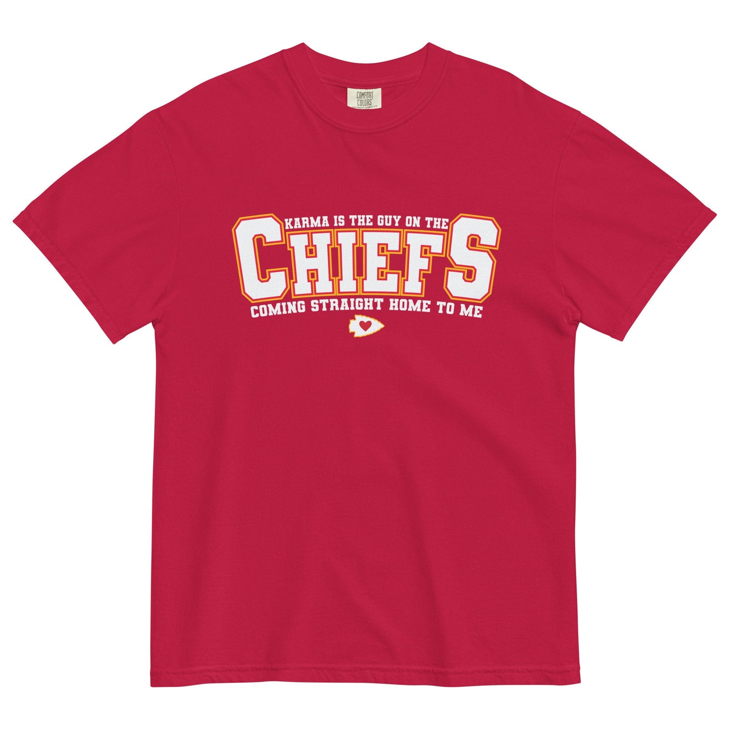 Karma Is The Guy On The Chiefs Comfort Colors Game Day Tee Football Tswift Swiftmas Merry Swiftmas Funny Tee Funny Tshirt Arrowhead