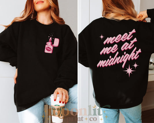 Meet Me At Midnight Kiss Zippo Light Gildan Crewneck Retro Vintage Print 2024 New Year's Tee Tswift Midnights Album Swiftie Merry Swiftmas