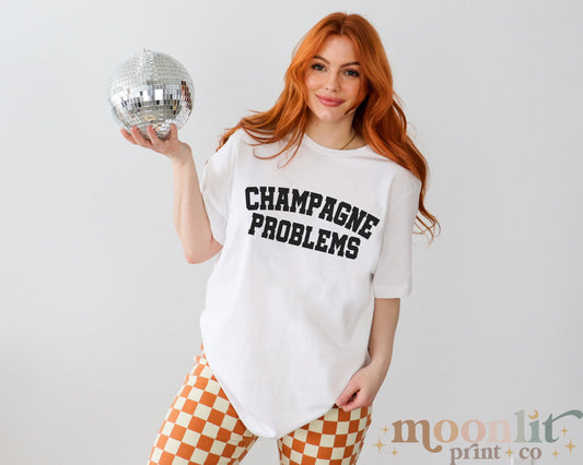 Champagne Problems Comfort Colors Swiftie Tee Varsity Letter Trendy Oversized Tee Gift For Her Tswift Eras College Letter