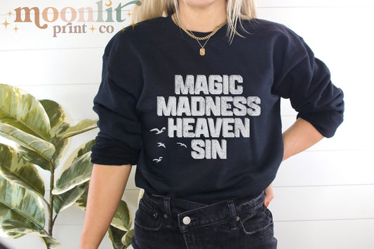 Magic Madness Heaven Sin Vintage Print Gildan Crewneck Swiftie Gift For Her 1989 Seagulls Gift For Swiftie Tswift Swiftmas