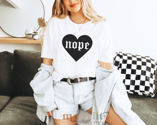 Nope Heart Shirt Western Gothic Anti Valentine's Day Shirt Valentines Gift For Her Galentine's Day Tee Comfort Colors Trendy Aesthetic Shirt