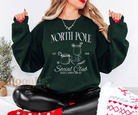 North Pole Social Club Holiday Christmas Sweatshirt Christmas Crewneck Cocktail Shirt Trendy Old Money Bachelorette Gift For Her