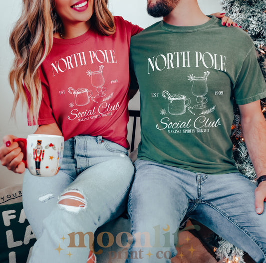 North Pole Social Club Holiday Christmas Sweatshirt Christmas Comfort Colors Tee Cocktail Shirt Trendy Old Money Bachelorette Gift For Her