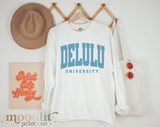 Delulu Sweatshirt Funny Sweatshirt Varsity Letter Collegiate Trendy Shirt Meme Shirt Delulu Is The Solulu Trending Meme Crewneck Gen Z Shirt