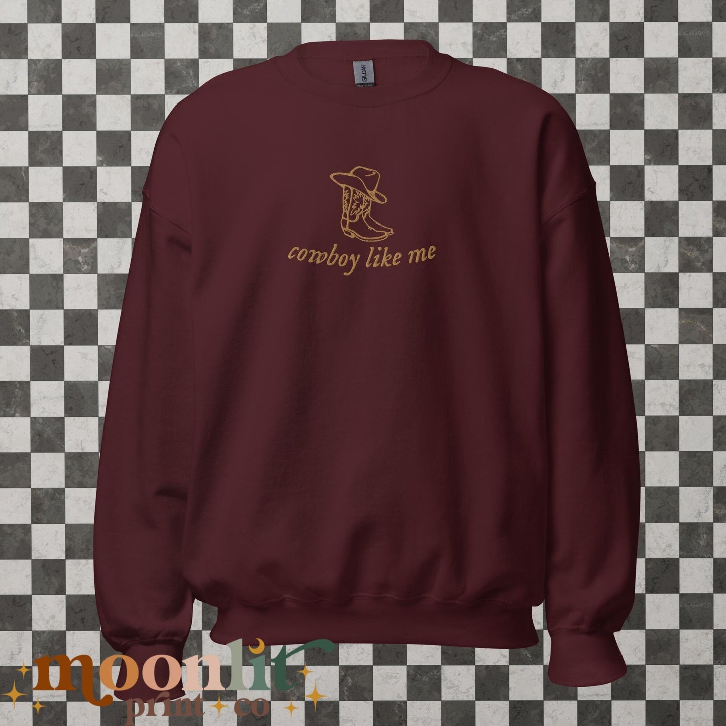 Cowboy Like Me Embroidered Gildan Crewneck