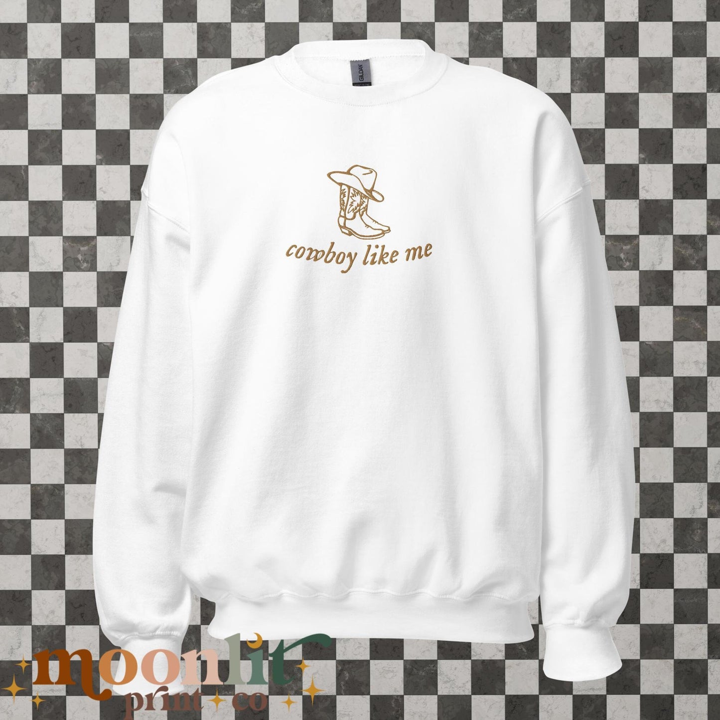 Cowboy Like Me Embroidered Gildan Crewneck