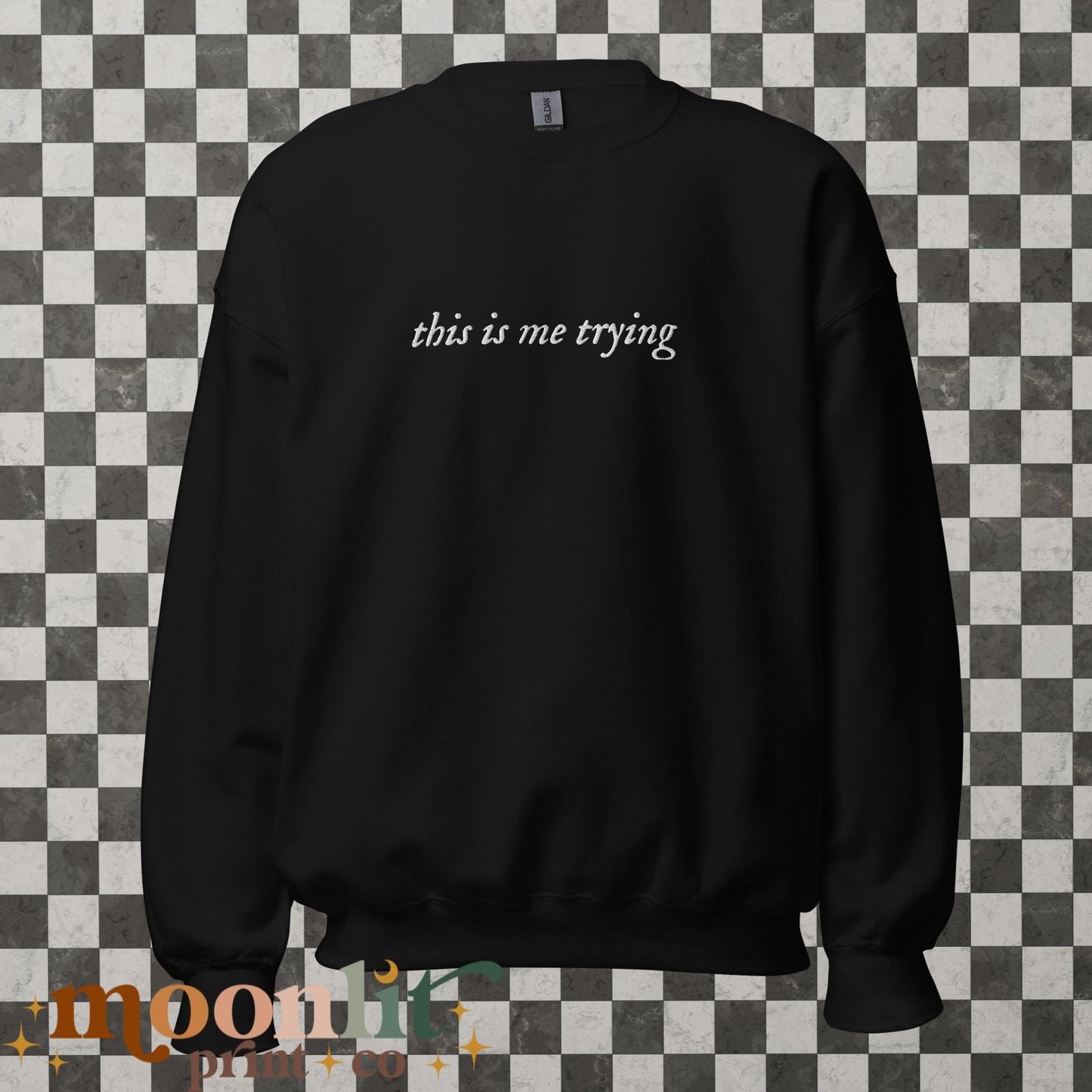 This Is Me Trying Embroidered Folklore Gildan Crewneck Tswift Gift For Swiftie Trendy Sweatshirt Fangirl Merch